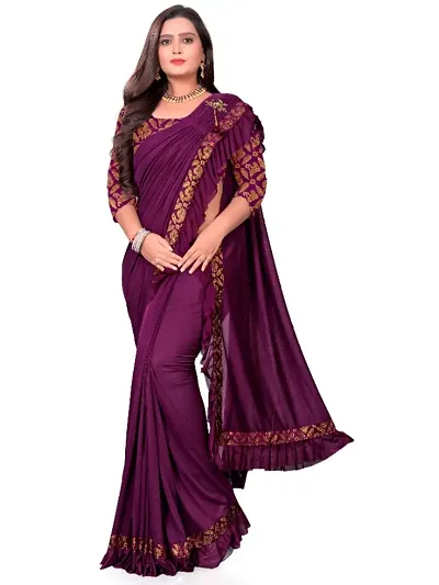 Fancy Ruffle Polyester Sarees With Blouse Piece