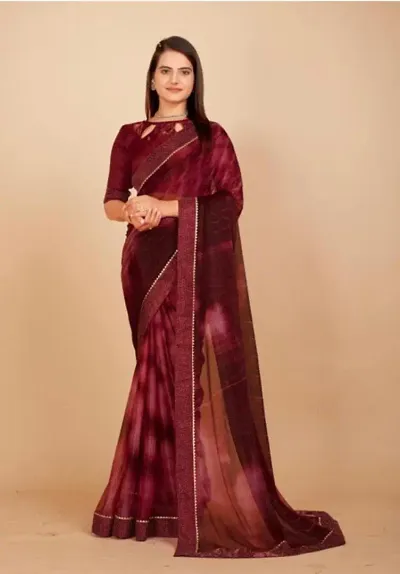 Lycra Tie and Dye Lace Border Sarees with Blouse piece