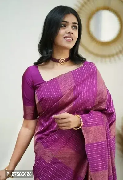 Stylish Cotton Silk Purple Printed Saree with Blouse piece-thumb0