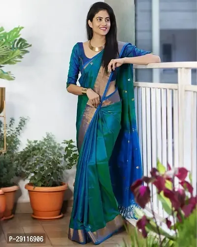 Elegant Firozi Art Silk Jacquard Banarasi Silk Saree With Blouse Piece