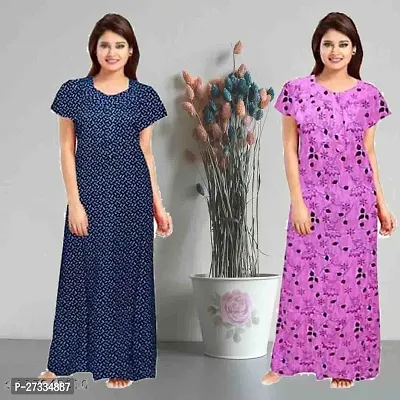 Stylish Multicoloured Cotton Printed Nighty For Women Pack Of 2