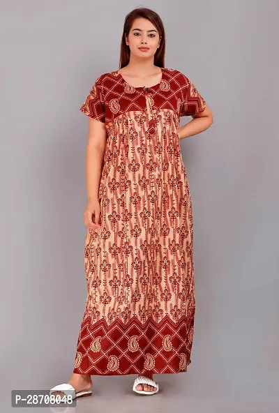 Stylish Brown Cotton Printed Nighty For Women