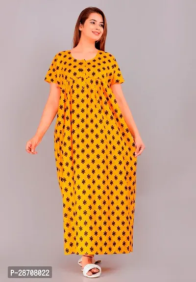 Stylish Yellow Cotton Printed Nighty For Women