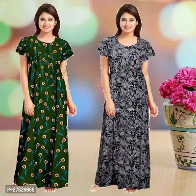 Stylish Multicoloured Cotton Printed Nighty For Women Pack Of 2