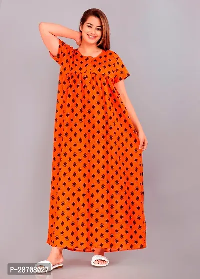 Stylish Orange Cotton Printed Nighty For Women-thumb0