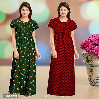 Stylish Multicoloured Cotton Printed Nighty For Women Pack Of 2-thumb0