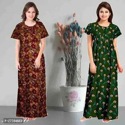 Stylish Multicoloured Cotton Printed Nighty For Women Pack Of 2-thumb0