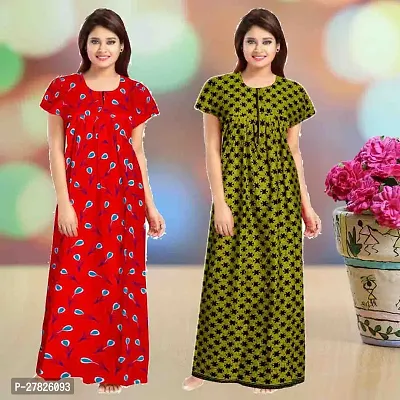 Stylish Multicoloured Cotton Printed Nighty For Women Pack Of 2