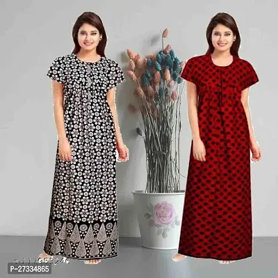 Stylish Multicoloured Cotton Printed Nighty For Women Pack Of 2