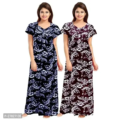 Stylish Multicoloured Cotton Printed Nighty For Women Pack Of 2-thumb2