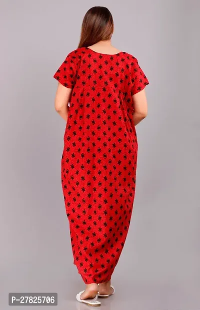 Stylish Red Cotton Printed Nighty For Women-thumb2