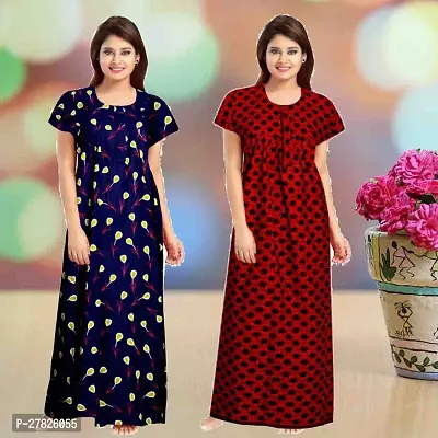 Stylish Multicoloured Cotton Printed Nighty For Women Pack Of 2