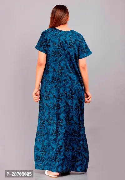 Stylish Blue Cotton Printed Nighty For Women-thumb2