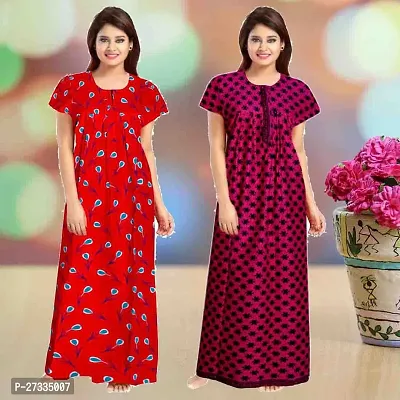 Stylish Multicoloured Cotton Printed Nighty For Women Pack Of 2