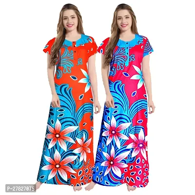 Stylish Multicoloured Cotton Printed Nighty For Women Pack Of 2-thumb2