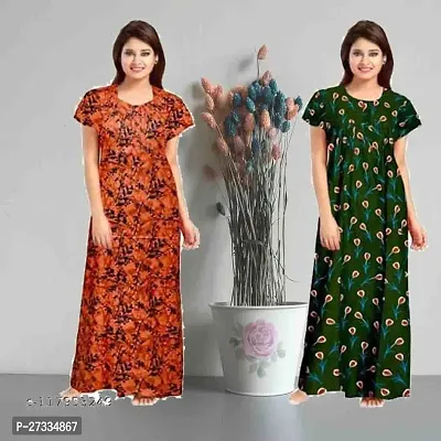 Stylish Multicoloured Cotton Printed Nighty For Women Pack Of 2