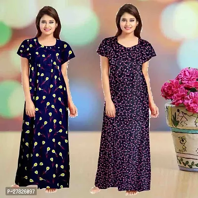 Stylish Multicoloured Cotton Printed Nighty For Women Pack Of 2