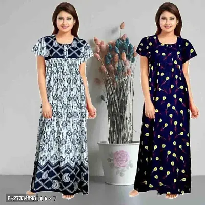 Stylish Multicoloured Cotton Printed Nighty For Women Pack Of 2