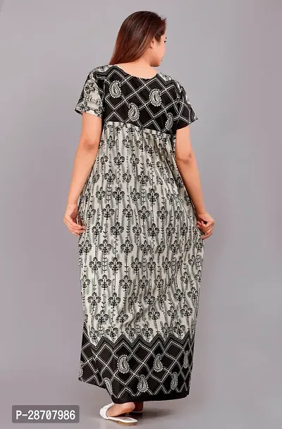 Stylish Grey Cotton Printed Nighty For Women-thumb2