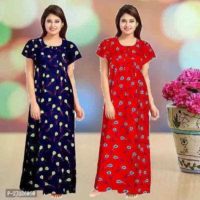 Stylish Multicoloured Cotton Printed Nighty For Women Pack Of 2