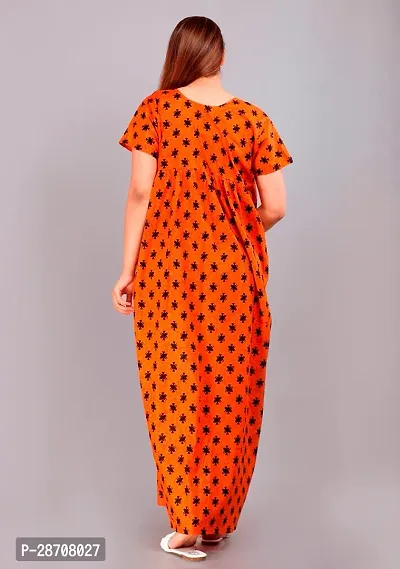 Stylish Orange Cotton Printed Nighty For Women-thumb2