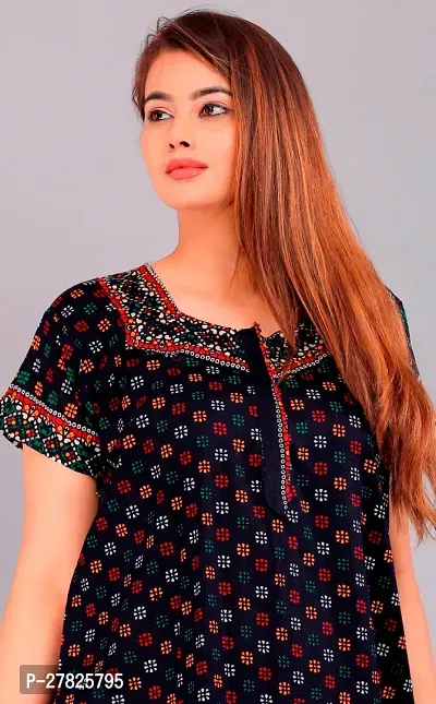 Stylish Blue Cotton Printed Nighty For Women