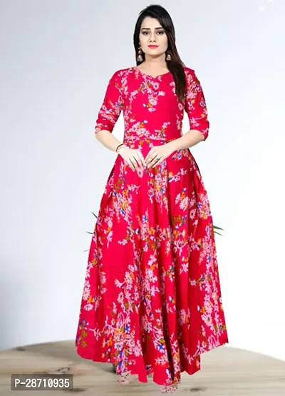 Stylish Red Rayon Floral Printed Maxi Dresses For Women