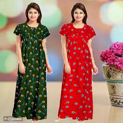 Stylish Multicoloured Cotton Printed Nighty For Women Pack Of 2