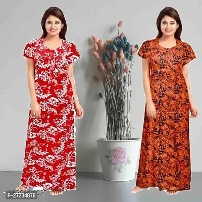 Stylish Multicoloured Cotton Printed Nighty For Women Pack Of 2