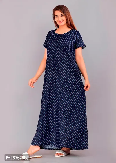 Stylish Blue Cotton Printed Nighty For Women-thumb0