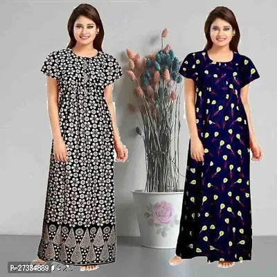 Stylish Multicoloured Cotton Printed Nighty For Women Pack Of 2