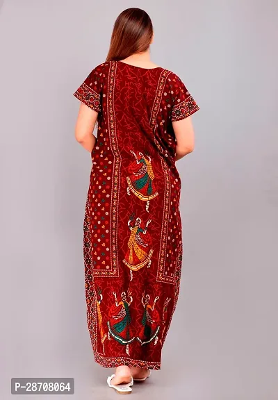 Stylish Maroon Cotton Printed Nighty For Women-thumb2