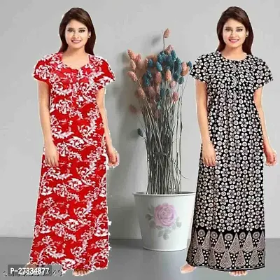 Stylish Multicoloured Cotton Printed Nighty For Women Pack Of 2