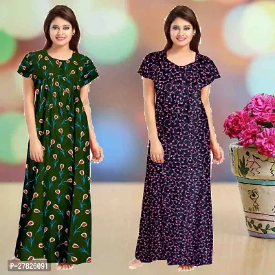 Stylish Multicoloured Cotton Printed Nighty For Women Pack Of 2-thumb0