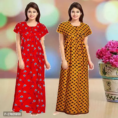 Stylish Multicoloured Cotton Printed Nighty For Women Pack Of 2-thumb0