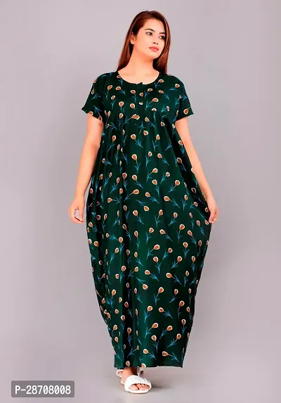 Stylish Green Cotton Printed Nighty For Women-thumb0