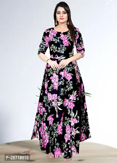 Stylish Blue Rayon Floral Printed Maxi Dresses For Women