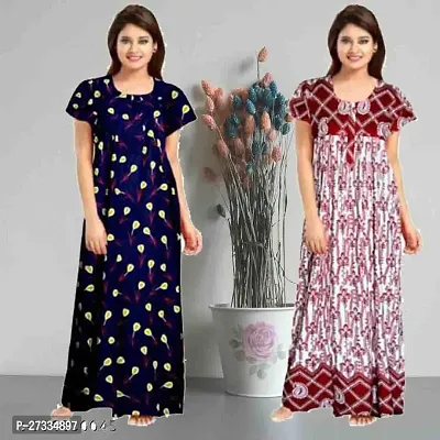 Stylish Multicoloured Cotton Printed Nighty For Women Pack Of 2-thumb0