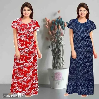 Stylish Multicoloured Cotton Printed Nighty For Women Pack Of 2