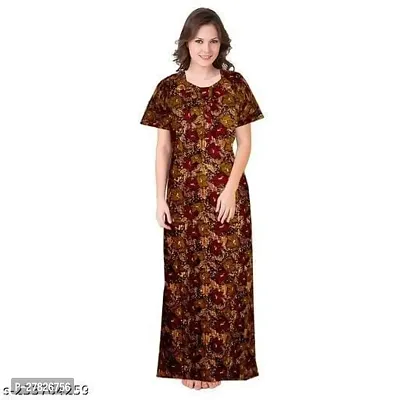 Stylish Brown Cotton Printed Nighty For Women-thumb0