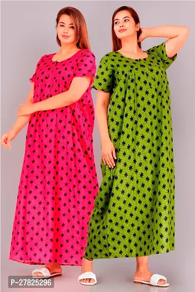 Stylish Multicoloured Cotton Printed Nighty For Women Pack Of 2-thumb0