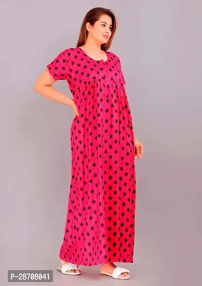 Stylish Pink Cotton Printed Nighty For Women-thumb0