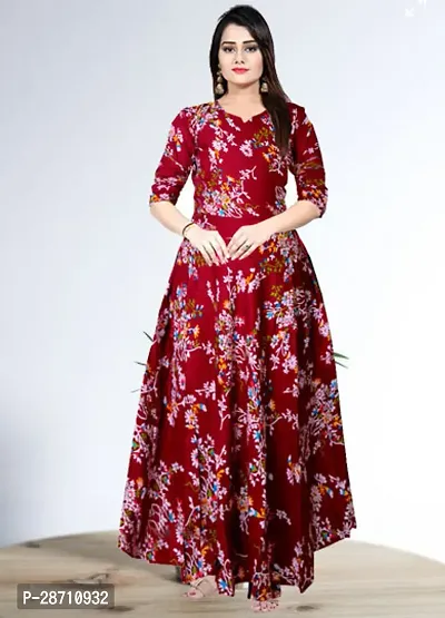 Stylish Brown Rayon Floral Printed Maxi Dresses For Women-thumb0