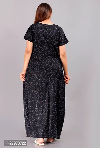 Elegant Black Cotton Printed Nighty For Women-thumb2