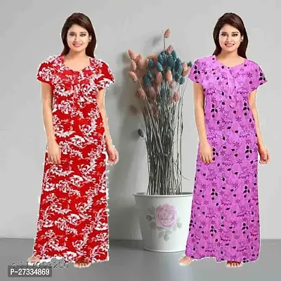 Stylish Multicoloured Cotton Printed Nighty For Women Pack Of 2