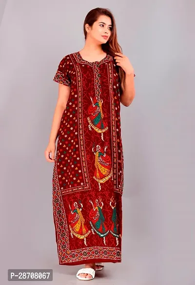 Stylish Maroon Cotton Printed Nighty For Women-thumb0