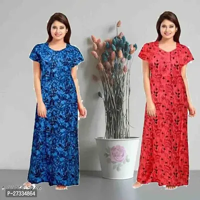 Stylish Multicoloured Cotton Printed Nighty For Women Pack Of 2