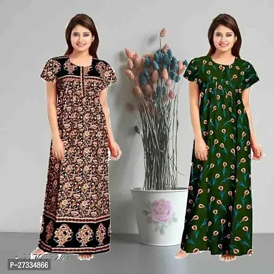 Stylish Multicoloured Cotton Printed Nighty For Women Pack Of 2