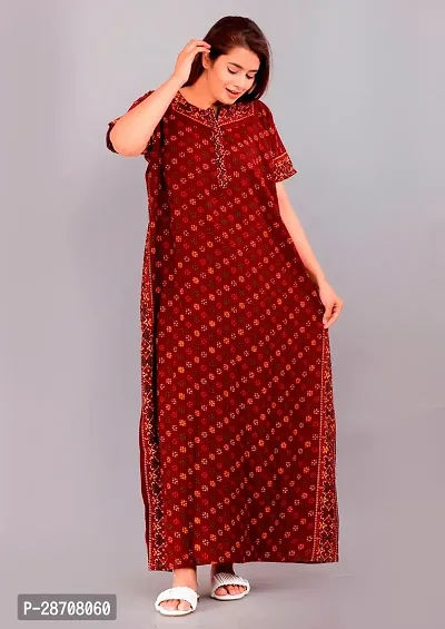 Stylish Maroon Cotton Printed Nighty For Women-thumb0