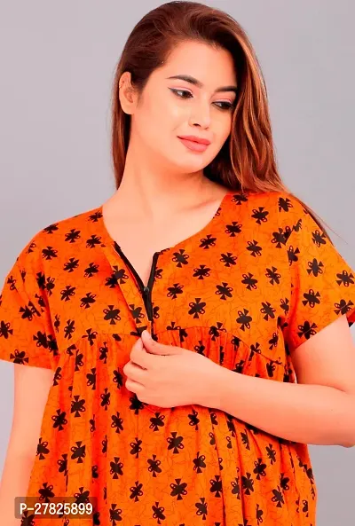 Stylish Orange Cotton Printed Nighty For Women-thumb0